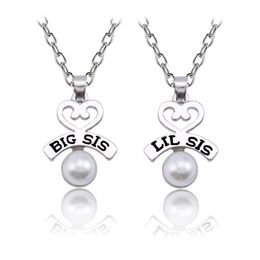2PCs set Love Heart Necklace Fashion BIG SIS LIL SIS Pearl Pendant Family Necklaces For Women BBF Gifts217P