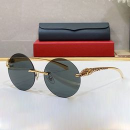 Round Sunglasses Designer Mens Frameless Panther Buffalo Horn Business Casual for Women Eyewear Silver Gold Metal Sport Glasses U