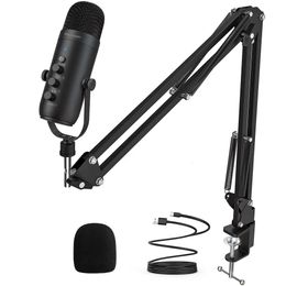 Professional USB Streaming Podcast PC Microphone Studio Cardioid Condenser Mic Kit with Boom Arm For Recording Twitch 231228