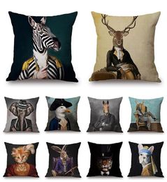 Cushion/Decorative Pillow Nordic Art Posters Style Decorative Cushion Cover Zebra Giraffe Elephant Fashion Animal Wearing Hat Sofa Thr3864913