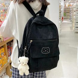 School Bags Cute Corduroy Women Backpack Solid Colour Female Student Schoolbag For Teenage Girl Travel Shoulder Bagpack