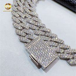 12mm Hand Setting 2rows Vvs Moissanite Cuban Link Chain Custom Hip Hop Jewellery 925 Silver Necklace