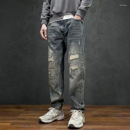Men's Jeans American Style Beggar Ripped Autumn Trend Straight Leg Pants Loose All Season Slimming Casual
