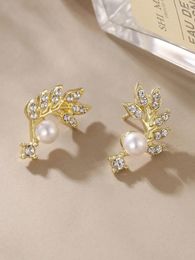 Stud Earrings Trendy Female Pearl Leaf In For Women Fashion Luxury Earring Everyday Jewellery Ear Ring Fancy Girl Gift