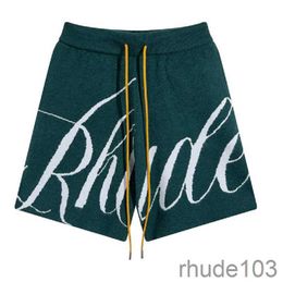 Rhude Shorts Designer Mens Rhude Lettering Jacquard Knitted Wool Casual Men Women Sport Running Home Outdoor Pants Holiday Leisure VUMM AD1L