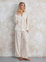 Women's Two Piece Pants Women Fruit Printing Pajamas Lounge Set Y2K Floral 2 Casual Outfits Long Sleeve Button Down Shirt Wide Leg