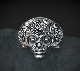 Unique 316L Stainless Steel Heavy Sugar Skull Ring Mens Mandala Flower Santa Muerte Biker Jewelry Size 7 143239479