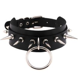 Big ORound Punk Rock Gothic Chokers Women Men Leather Silver Spike Rivet Stud Collar Choker Necklace Statement Jewelry Bijoux2285668