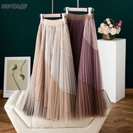 Capris New Spring Mesh Skirts Pleated Skirt Tennis Skirt Bohemia Skirts Womens 2022 Harajuku Long Brown Rainbow Skirt Women Long Skirt