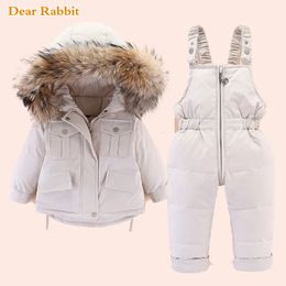 Winter Down Jacket for Girl clothes Kids Overalls Snowsuit Baby Boy over coat Toddler Year Clothing Set parka real fur 231228