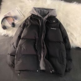 Winter Fashion Korean Men'S Fake TwoPiece Thickened Warm Cotton Clothing Casual Loose Short Parka Coat Street Couple Jacket 3XL 231228