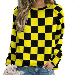 Women's Hoodies Two Tone Black And Yellow Woman Mod Checkers Street Wear Casual Hoodie Long Sleeve Pretty Graphic Clothes Big Size