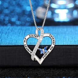Pendant Necklaces Huitan Friendship Necklace For Girls Forever Friends Silver Plated Fashion Heart Blue/White CZ Women Jewelry