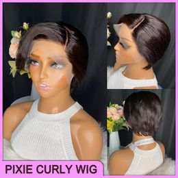 Malaysian Natural Black 100% Raw Remy Human Hair Pixie Cut 13X1 Lace Wig Adjustable Peruvian Indian Malaysian