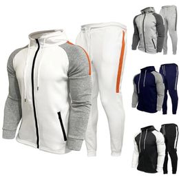 Men's Tracksuits Fashion Trendy Men Clothing Contrasting Colour Plus Velvet Boutique Sweatshirt Mens Casual Sports Suit 2 Pieces