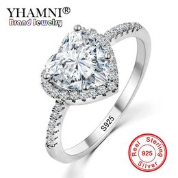 YHAMNI Fashion Romantic Heart Ring Original 925 Sterling Silver Wedding Jewelry Diamond Crystal Promise Rings For Women KYRA-0131673