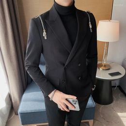 Men's Suits Boutique High-end Winter Thick Suit Korean Slim British Style Solid Colour Oblique Zip Flat Velvet Jacket