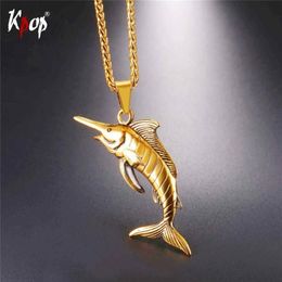 Kpop Stainless Steel Cool Sea Swordfis Pendants Necklace Gold Black Color Whole Trendy Fish Animals Jewelry Necklaces P2594220t