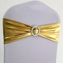 10pcs50pcs Metallic Gold Silver Stretch Spandex Chair Sash Band Elastic Wedding Chair Bow Tie For el Banquet Decoration 231228