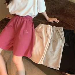 Women's Shorts MEXZT Casual Women Elastic High Waist Moon Embroidery Print Sport Summer Korean Loose Wide Leg Short Pants