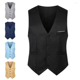 Men's Vests Great Men Waistcoat Anti-wrinkle Pure Colour Simple Sleeveless Spring Vest Suit Slim Fit