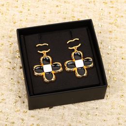 2024 Luxury quality charm drop earring with black and white Colour design cross design in 18k gold plated have stamp PS3701A