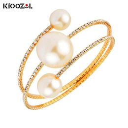 Bangle KIOOZOL Unusual Design Three Layers Large Pearl Bracelet Micro Inlaid CZ Bangles For Women Jewellery Accessories 2021 179 KO4287I