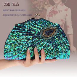 Bags Vintage Women's Clutches Evening Bags with Handle Pea Pattern Sequins Beaded Bridal Clutch Purse Mini Handbag Wy146