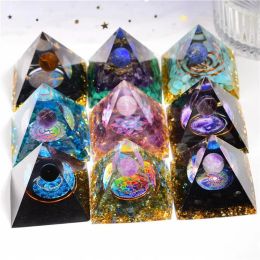 Orgonite Pyramid Decor Energy Generator Healing Crystal ball Reiki Chakra Protection Meditation Figurines Resin Home Handmade Ornament ZZ