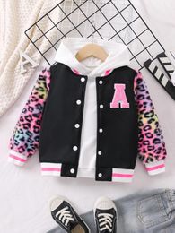 Girls fashion color contrast leopard print baseball uniform 231228