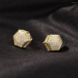 Stud Earrings Six Geometric Bling Iced Out Cubic Zircon Mirco Pave Prong Setting Brass Fashion Hip Hop Jewelry BE021