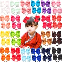 40pcs 20 Pairs 4.5" Boutique Hair Bows Tie Baby Girls Kids Children Pigtail Bows Rubber Band Ribbon Hair bands 231228