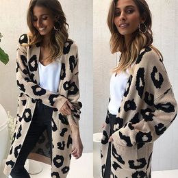 Women Clothes Autumn Winter Fashion Knitting Spot Leopard Knit Coat Cardigan Sweater 231228