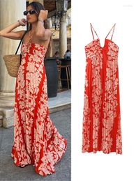 Casual Dresses Print Pleat Halter Bandage Maxi Dress For Women Sexy Sleeveless Backless Long 2023 Summer Female Vacation Party Vestidos