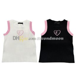 Heart Embroidered Tanks Women Sleeveless Knits Top Quick Drying Knitted Tee Outdoor Sport Vest
