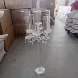 Wedding Table Decorations Centrepieces Tall Candle Holders Luxury Crystal 9 Arm Candelabra clear crystal Centrepieces For Sale 167