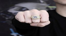 14K Hip hop Masterpiece Gold CZ Bling Rings Mens Micro Pave Cubic Zirconia Simulated Solitaire Diamonds Ring5483352