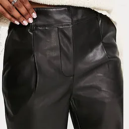 Women's Pants High Waist Matte Leather Trousers For Women Slim Straight Leg Ladies Casual Loose PU Chimney Party Clubwear