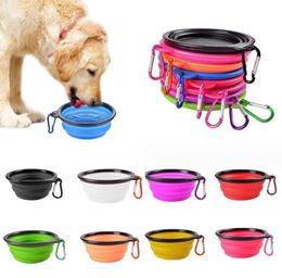 Portable 350ml Collapsible Dog Feeders Pet Folding Silicone Bowl Outdoor Travel Dish Portable Puppy water Food Container Feeder Dish Bowls