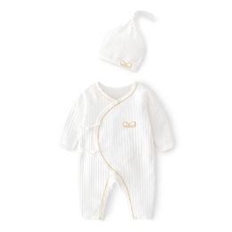 Lawadka 0 6M Spring Baby Girls Boys Romper Hat Cotton White Clothes For Fashion Infant Jumpsuit born Babies 0 to 3 M 231228