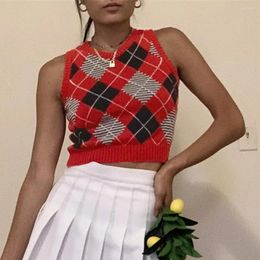 Women's Sweaters Knitted Crop Top Sweater Vest Ladies Y2k Aesthetic Vintage 2000s Sleeveless Pullover Knitwear Retro Sweet Cute Fashion