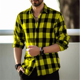 2023 Men s Long Sleeve Polo Collar Solid Plaid Printed Shirt Casual Fashion Trend High Quality Soft and Comfortable Fabric 231228