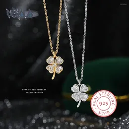 Pendants Elegant S925 Silver Necklace For Women Creative Four-leaf Clover Pendant Fashion Zircon Clavicle Chain Anniversary Gift