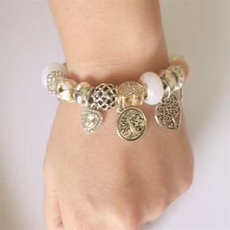 Charm 925 Silver Bracelets For Women Life Tree Pendant snake chain bangle Love beads as Gift Diy Wedding Jewelry Accessories199g