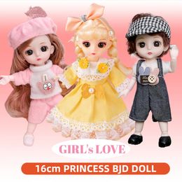 16cm Mini BJD Doll with Clothes and Shoes Sweet Face Big Eyes Princess Action Figure DIY Movable 13 Joints Gift Girl Toy 231228