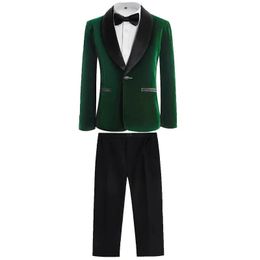 Children Formal Velvet Jacket Pants Bowtie 3PCS P ograph Suit Kids 1Year Birthday Dress Boys Wedding Performance Evening Wear 231228