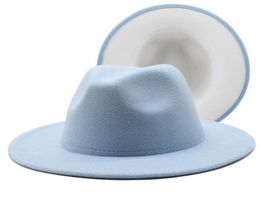 Novo chapéu fedora de duas cores feminino masculino aba larga feltro jazz chapéu senhoras festa boné superior retalhos chapeau sombreros de mujer 50 cores3266236