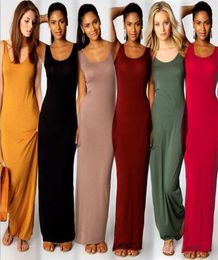 Women Sexy Dress Sleeveless Slim Maxi Dress High Stretch Tank Robe Summer Solid Dresses Round Collar Long Sexy Elegant Dresses YFA3556380