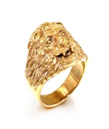 Male Fashion High Quality Animal stone ring Men039s Lion Rings Stainless Steel Rock Punk Rings Men Lion039s head Gold Jewelr1311843