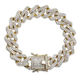 Straight Edge Cuban Link Chain Bracelet Tennis Gold Silver Iced Out Cubic Zirconia Hiphop Men Jewelry196U